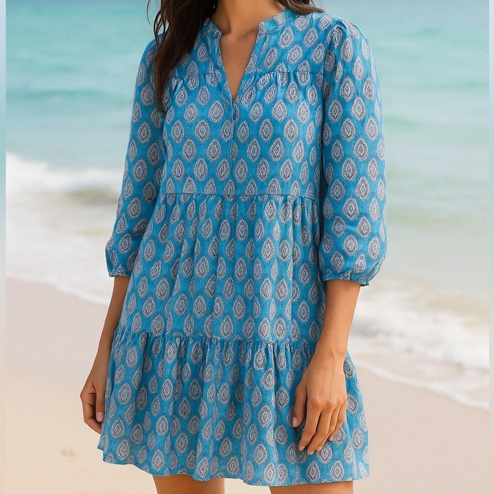 Madison Mathews Folly Mini Dress Cotton Voile Modern Blues Small